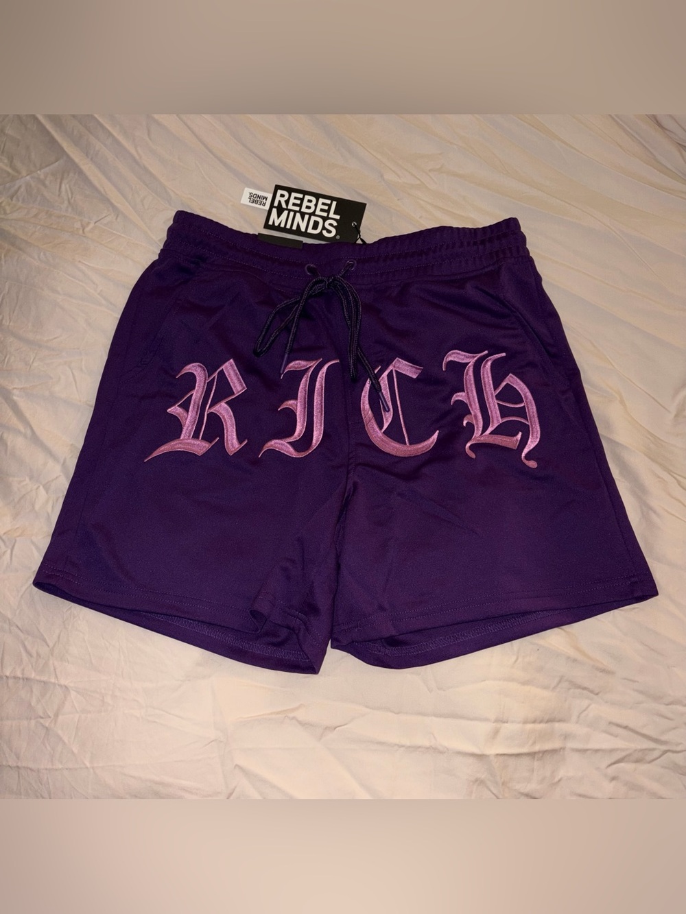 Rebel Minds Purple Shorts with Pink Embroidered Rich size M
